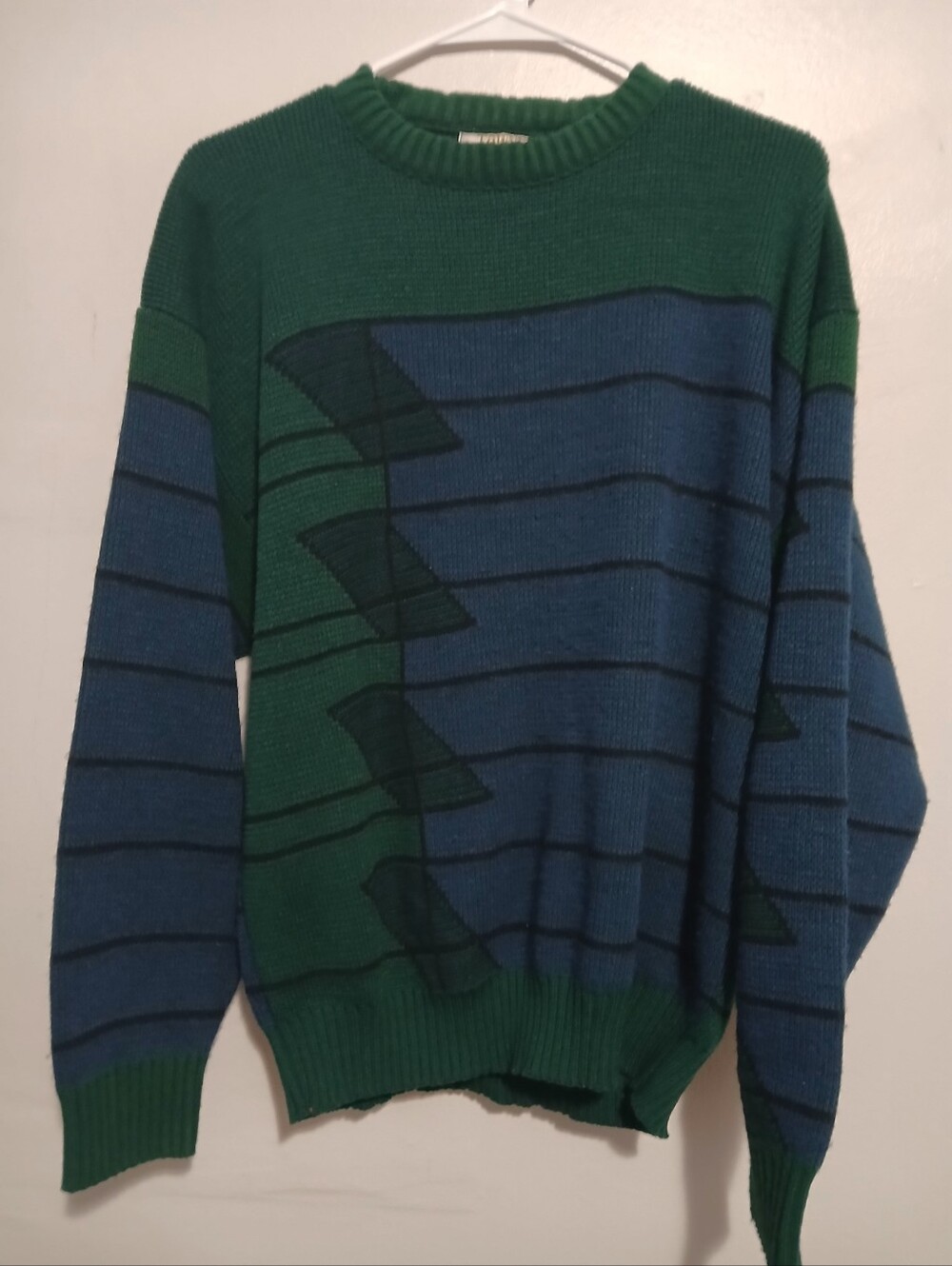 VTG Towne by London Fog geometric knit crewneck sweater 80s Retro Mens Large USA